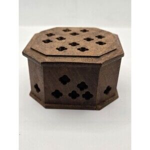 vintage wooden hand carved trinket box